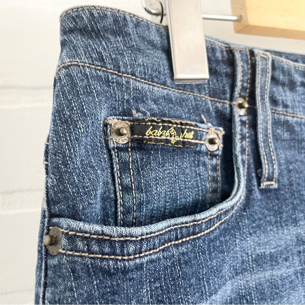 Baby Phat Y2K Denim Micro Mini Skirt Low Rise McBling Logo Embroidered S - Picture 6 of 15